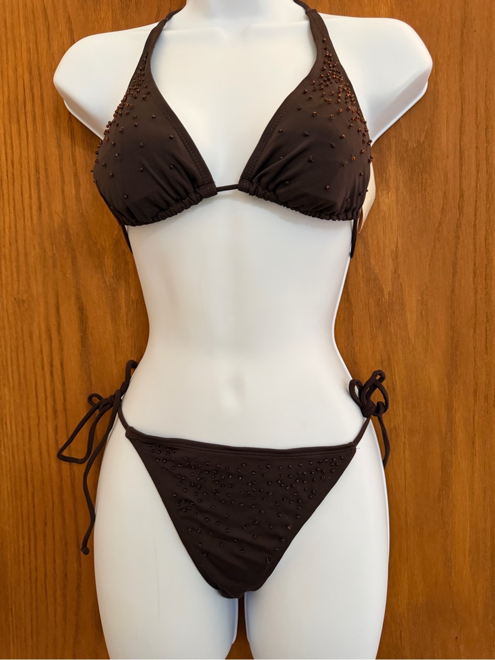 H&M Brown Beaded Triangle Bikini Set